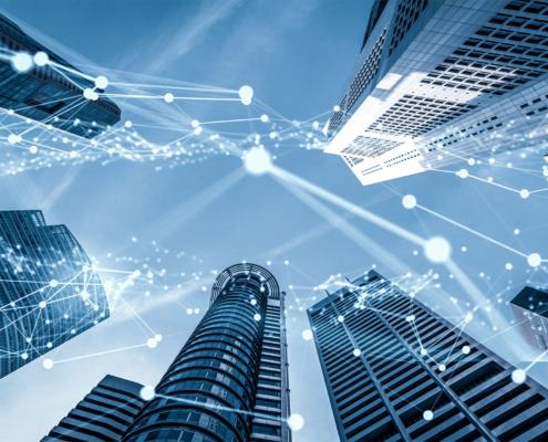Imaginative visual of smart digital city with globalization abstract graphic
